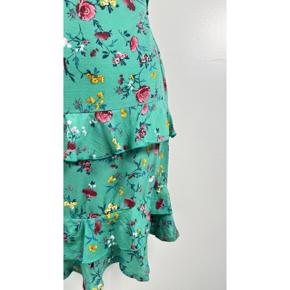 BOG Lottie & Holly Green Floral Boho Tiered Ruffle Mini Sleeveless Dress NWT XS - Picture 3 of 9